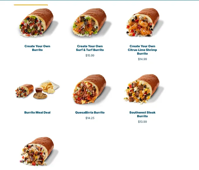 Qdoba Burritos menu