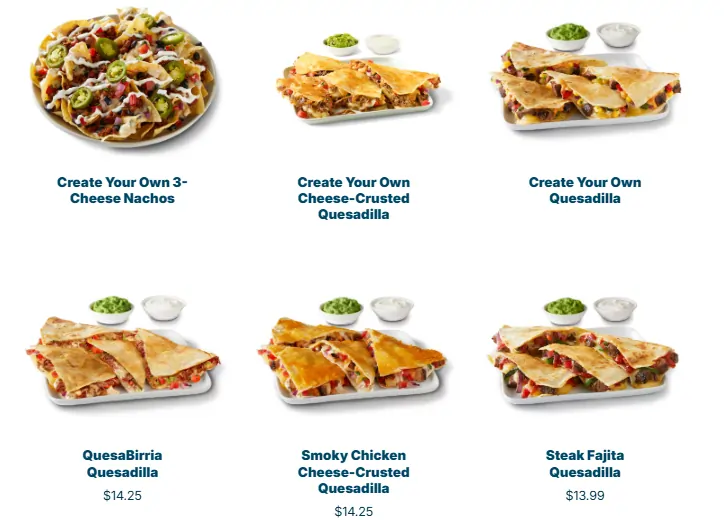 Qdoba Quesadillas & Nachos menu